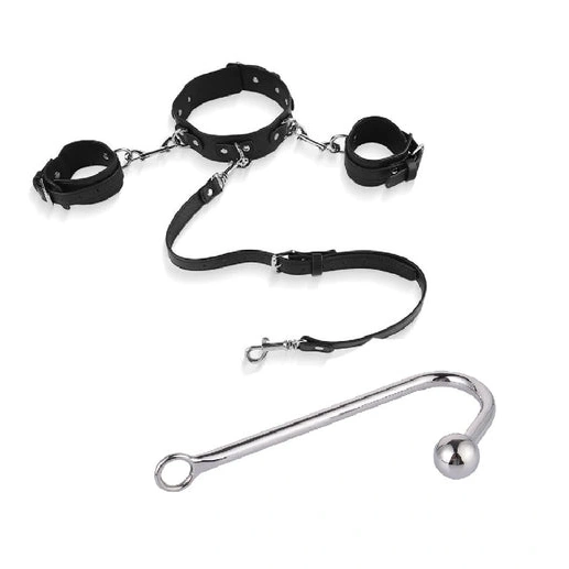 5334 Anal Hook with and Beaded Collar Cuffs Elegant 1001
